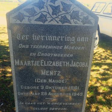 MENTZ Maartje Elizabeth Jacoba nee NAUDE 1861-1943