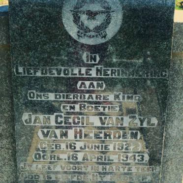 HEERDEN Jan Cecil van ZYL, van 1922-1943