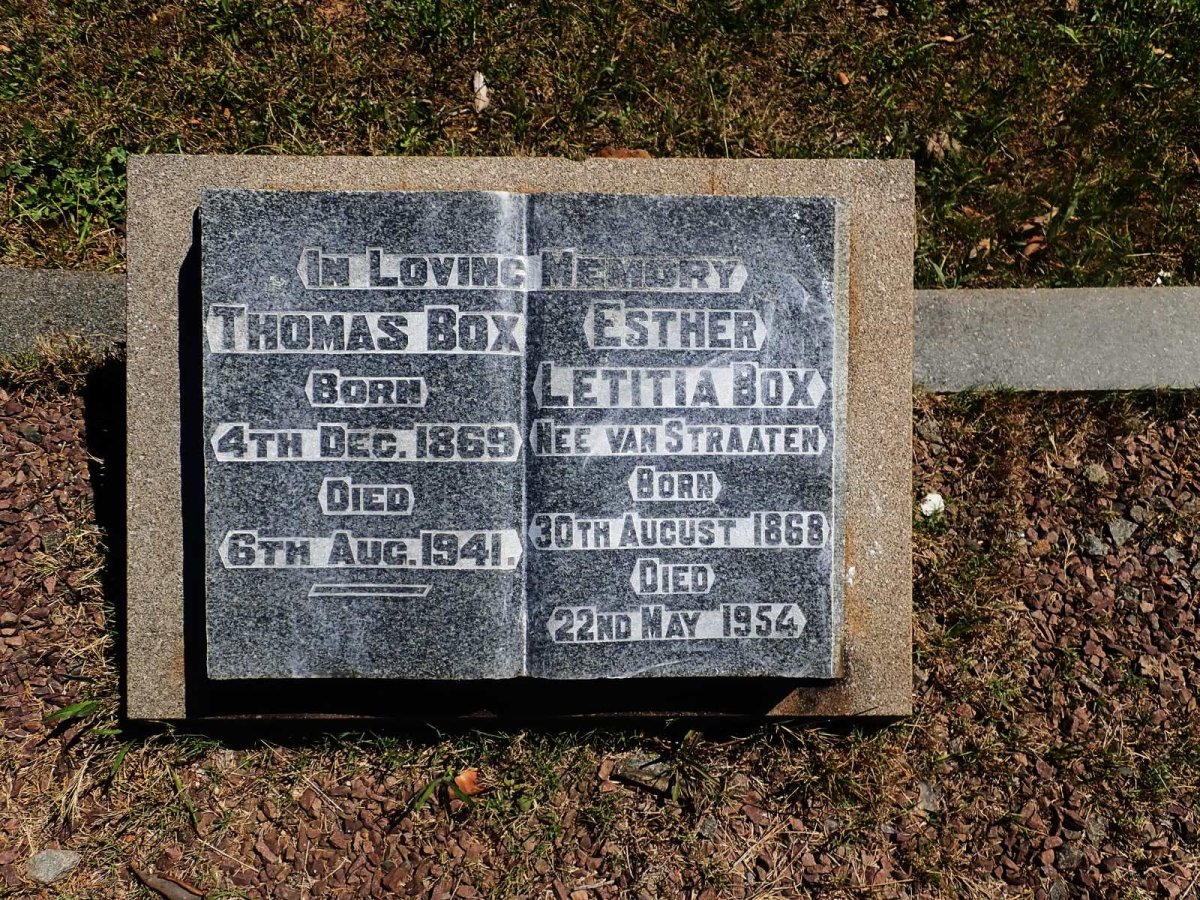 BOX Thomas 1869-1941 &amp; Esther Letitia VAN STRAATEN 1868-1954