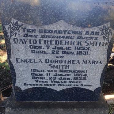 SMITH David Frederick 1853-1931 &amp; Engela Dorothea Maria VAN NIEKERK 1854-1928