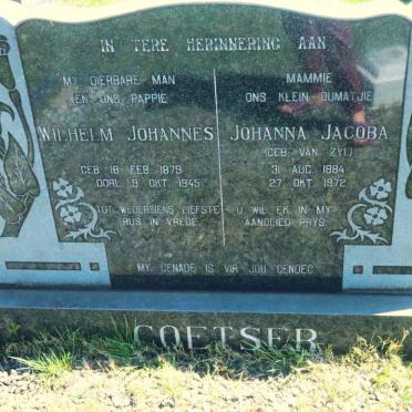 COETSER Wilhelm Johannes 1879-1945 &amp; Johanna Jacoba VAN ZYL 1884-1972