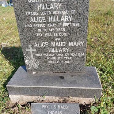HILLARY John Alfred -1928 & Alice Maud Mary -1944 :: THOMAS Phyllis Maud nee HILLARY 1910-1999