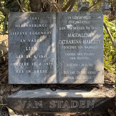 STADEN Lieb, van 1918-1979 & Magdalena Catherina HALLETT nee OLIVIER 1928-2011