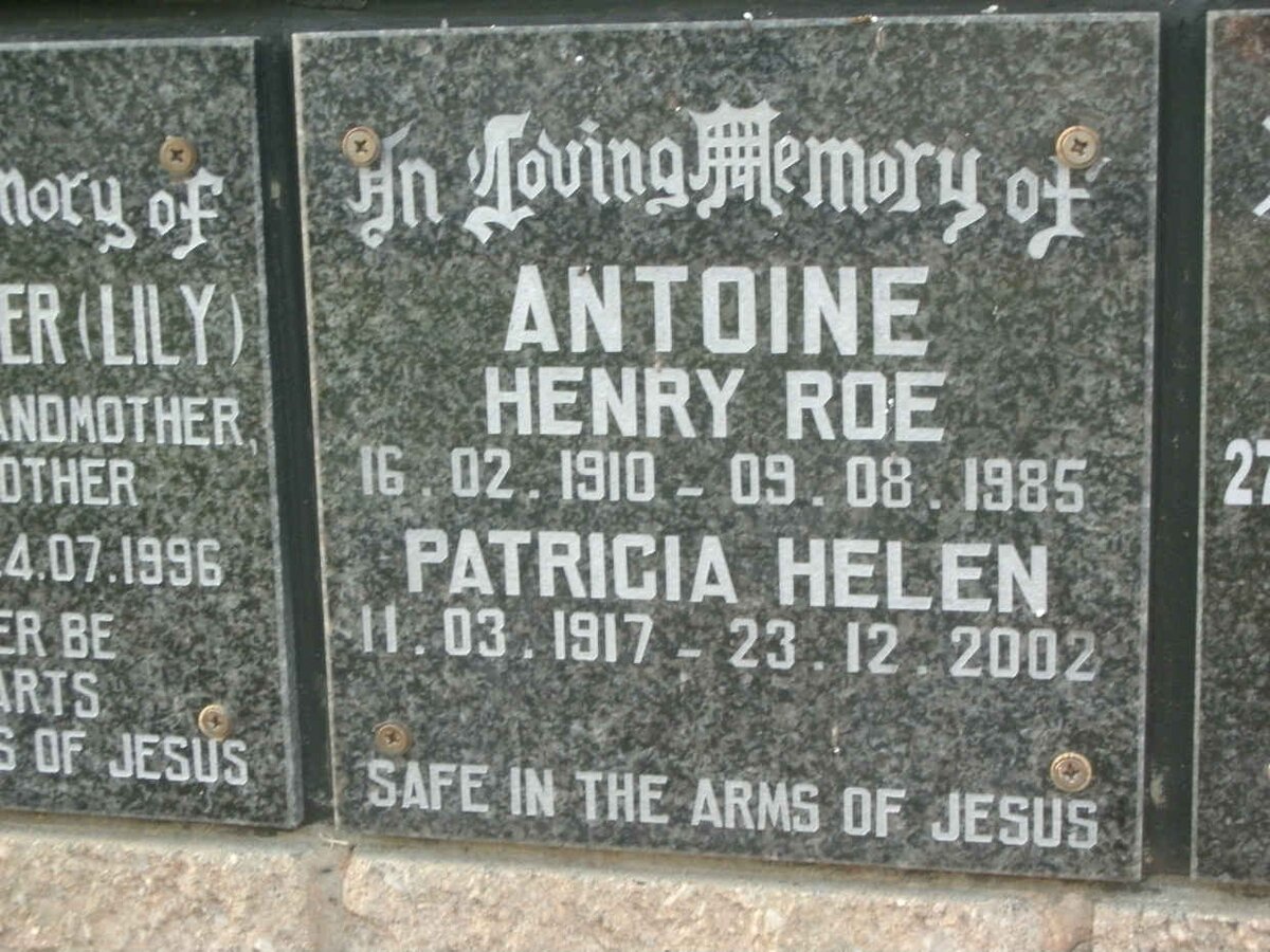 ANTOINE Henry Roe 1910-1985 &amp; Patricia Helen 1917-2002