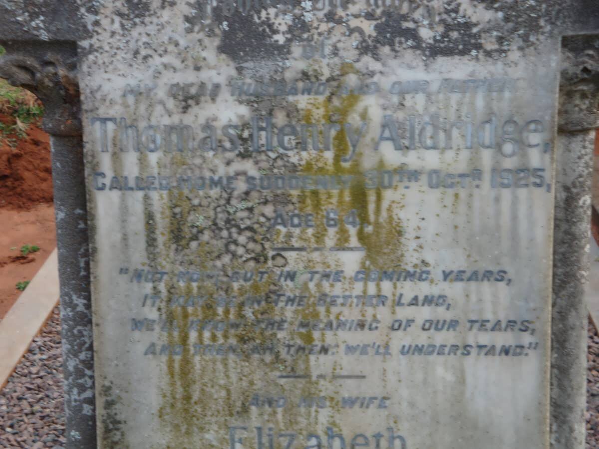 ALDRIDGE Thomas Henry -1925 &amp; Elizabeth Bessie -1948