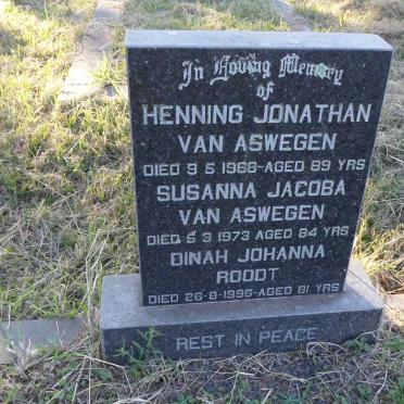ASWEGEN Henning Jonathan, van -1968 :: VAN ASWEGEN Susanna Jacoba -1973 :: ROODT Dinah Johanna -1996