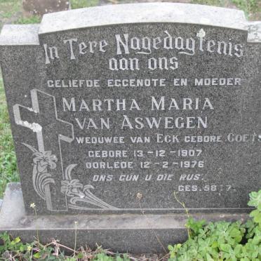 ASWEGEN Martha Maria, van voorheen VAN ECK nee COETSEE 1907-1976