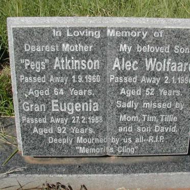 ATKINSON Eugenia -1988 :: ATKINSON Pegs -1960 :: WOLFAARD Alec -1996