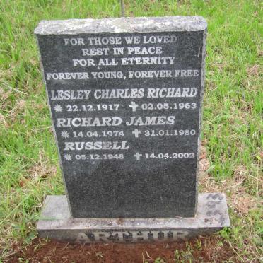 ARTHUR Lesley Charles Richard 1917-1963 :: ARTHUR Richard James 1974-1980 :: ARTHUR Russell 1948-2002