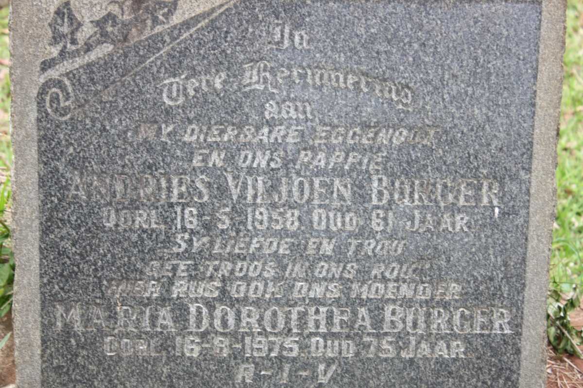 BURGER Andries Viljoen -1958 &amp; Maria Dorothea -1975
