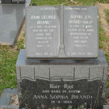BRAND John George 1924-1994 &amp; Sophia J.M. 1922-1999 :: BRAND Anna Sophia -1965