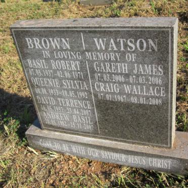 BROWN Queenie Sylvia 1933-1992 :: BROWN Basil Robert 1937-1971 :: BROWN David Terrence 1957-2007 :: BROWN Andrew Basil 1982-2007