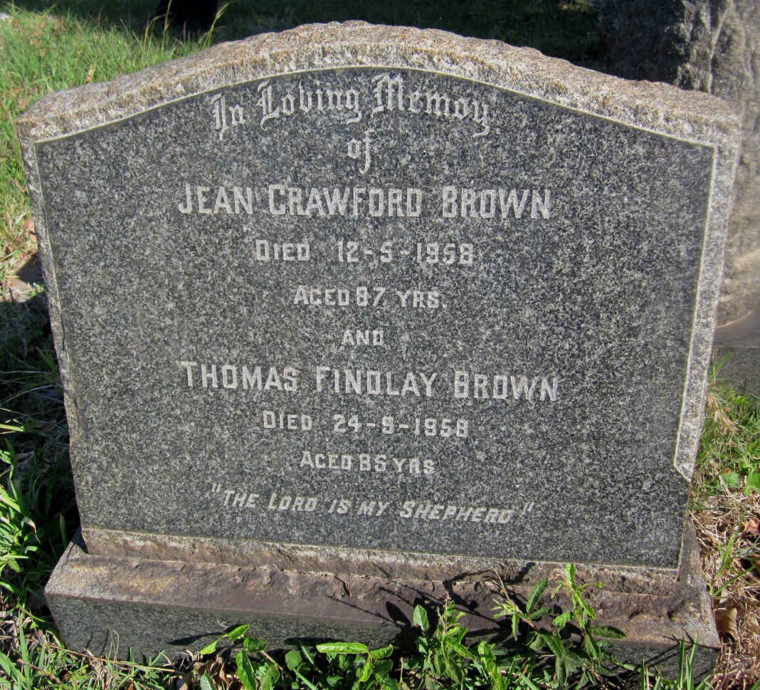 BROWN Thomas Findlay -1958 &amp; Jean Crawford -1958