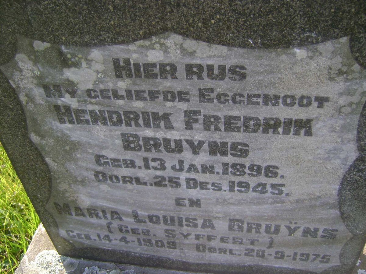 BRUYNS Hendrik Fredrik 1896-1945 &amp; Maria Louisa SYFFERT 1909-1975