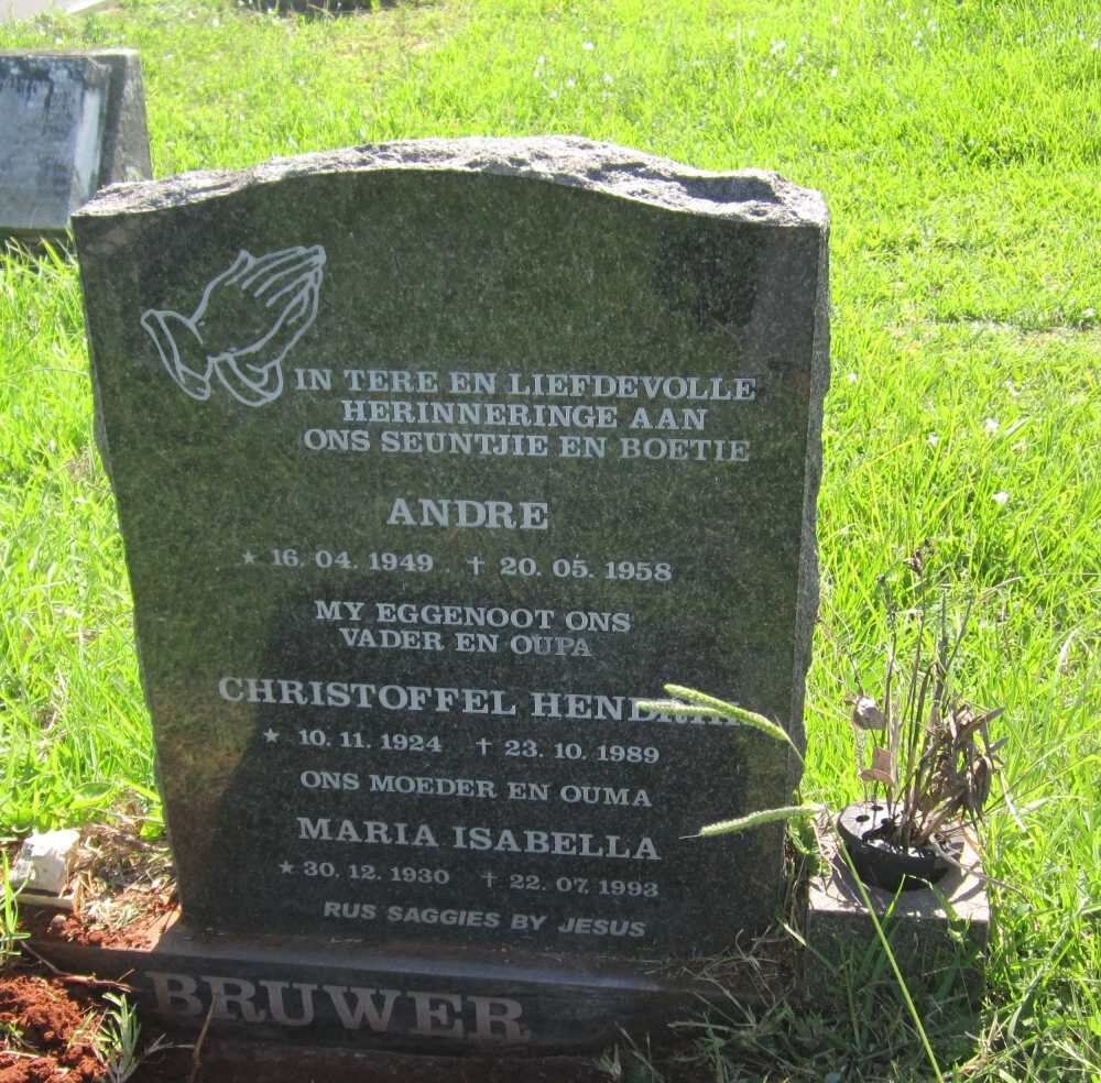 BRUWER Christoffel Hendrik 1924-1989 &amp; Maria Isabella 1930-1993 :: BRUWER Andre 1949-1958