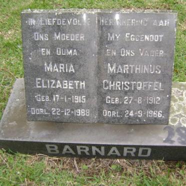 BARNARD Marthinus Christoffel 1912-1966 &amp; Maria Elizabeth 1915-1988