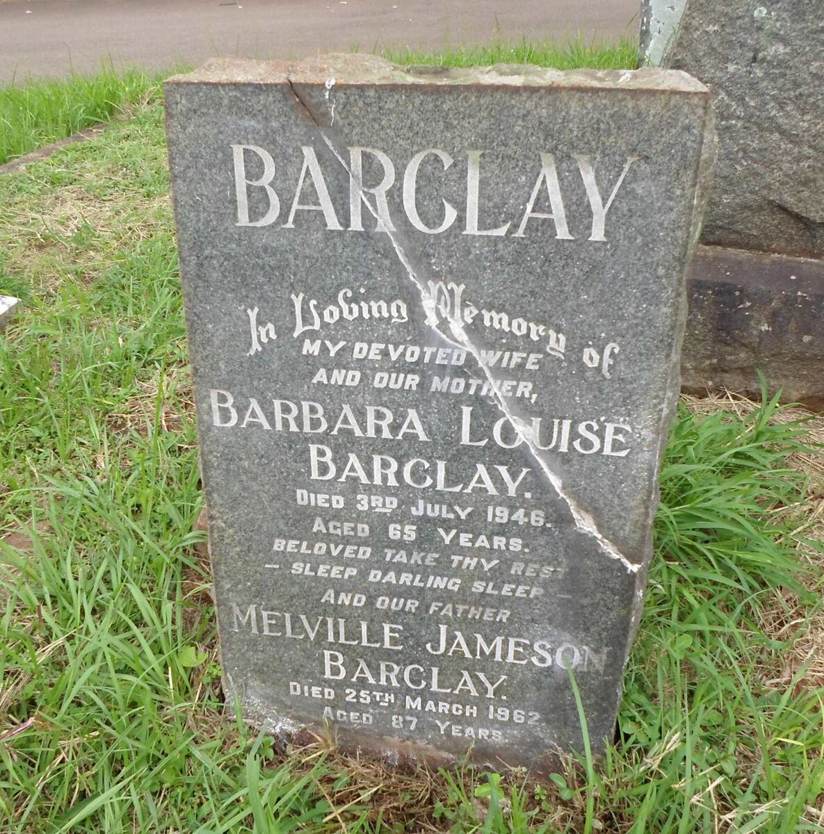 BARCLAY Melville Jameson -1962 &amp; Barbara Louise -1946