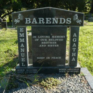 BARENDS Emmanuel 1961-1996 :: BARENDS Agatha 1946-1999