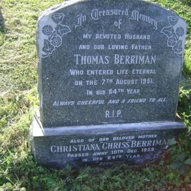 BERRIMAN Thomas -1951 &amp; Christiana -1959