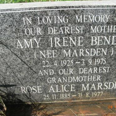BENDER Amy Irene nee MARSDEN 1925-1975 :: MARSDEN Rose Alice 1885-1977