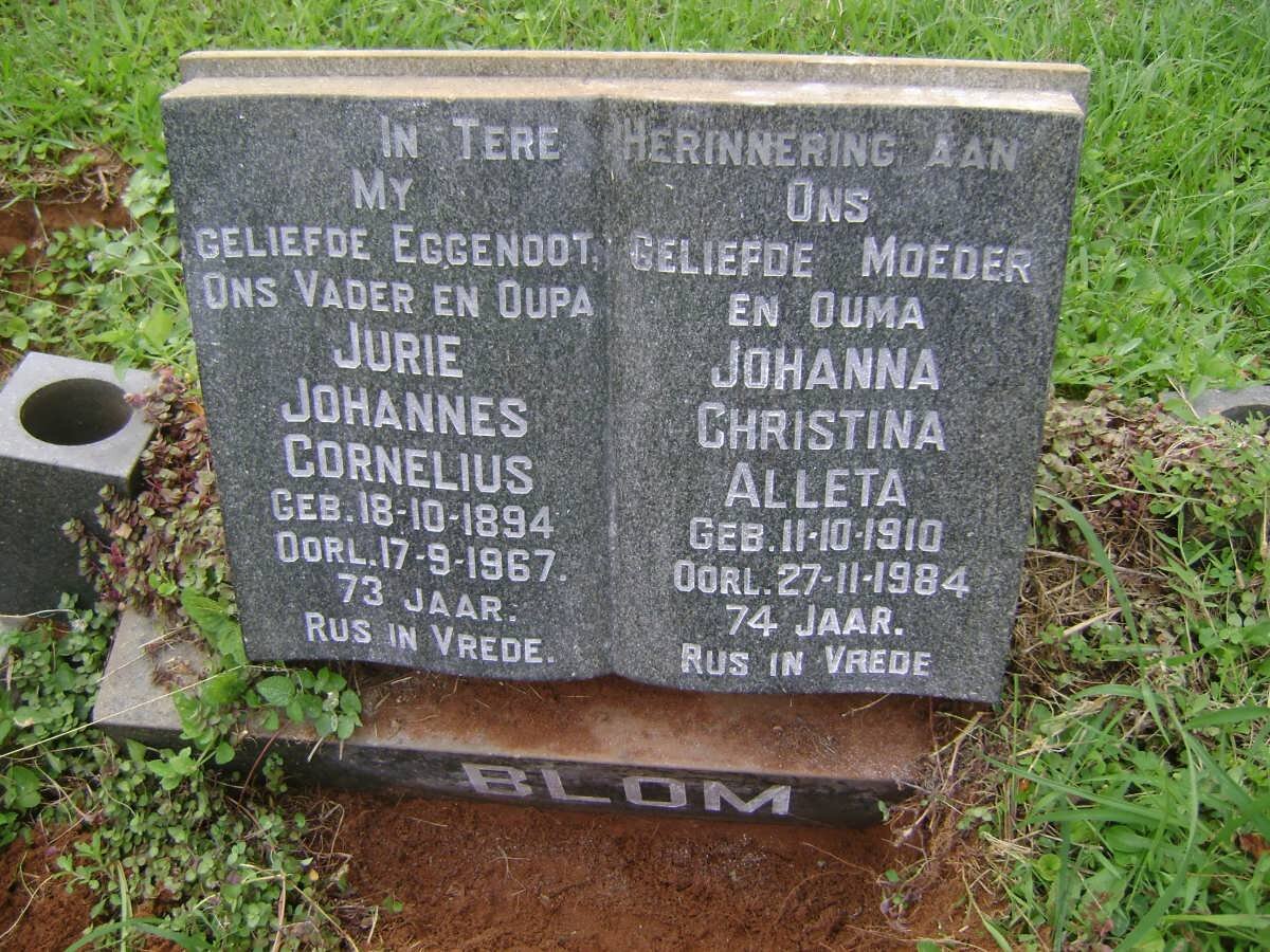 BLOM Jurie Johannes Cornelius 1894-1967 &amp; Johanna Christina Alleta 1910-1984