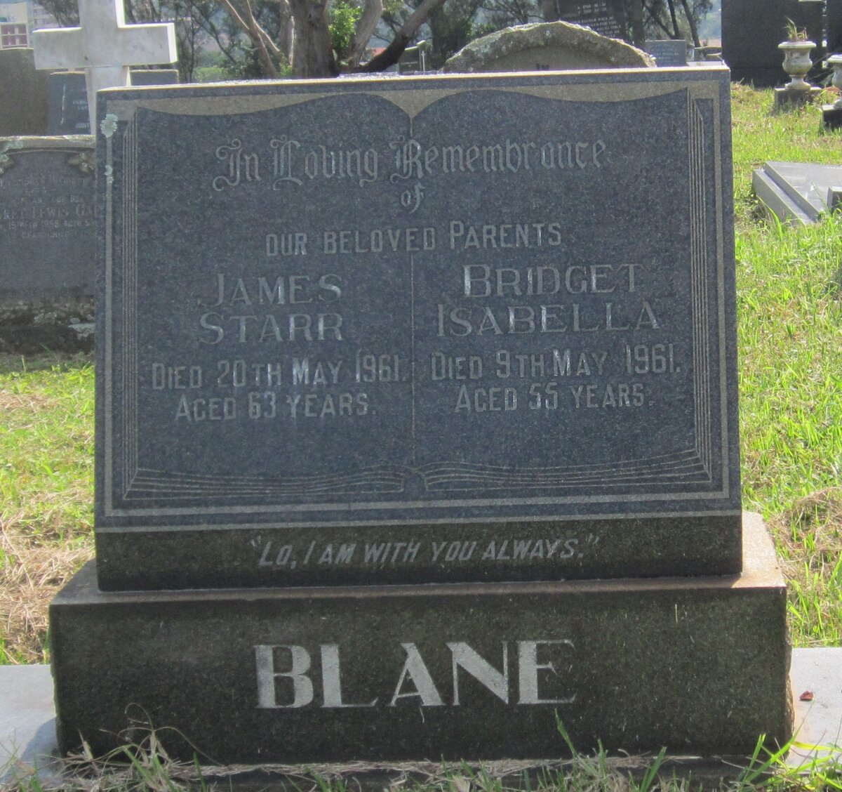 BLANE James Starr -1961 &amp; Bridget Isabella -1961