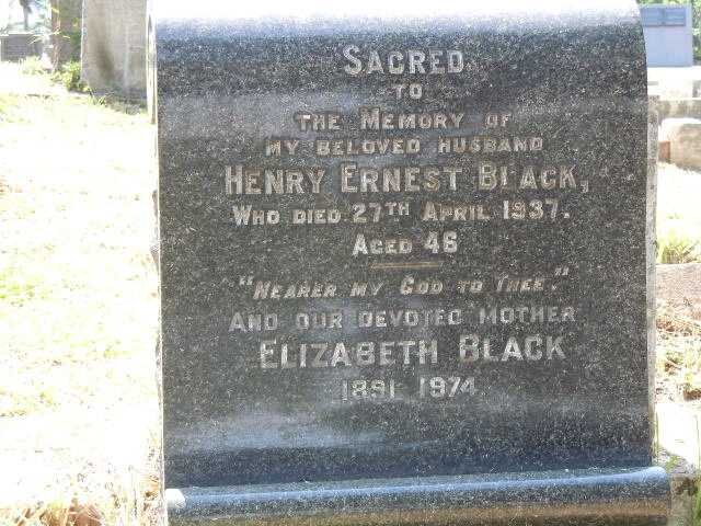 BLACK Henry Ernest -1937 &amp; Elizabeth 1891-1974