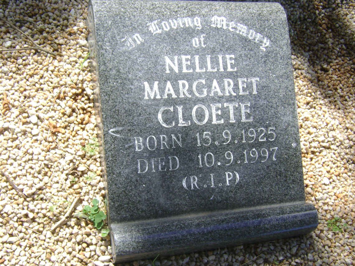 CLOETE George Andrew Murray 1919-1992 :: CLOETE Gloria Ann 1946-1946 :: SHELL Gladys Georgea nee CLOETE 1944-1992