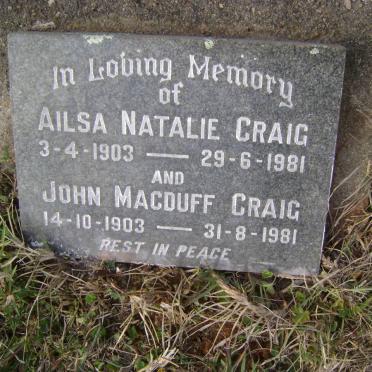 CRAIG John Macduff 1903-1981 &amp; Ailsa Natalie 1903-1981