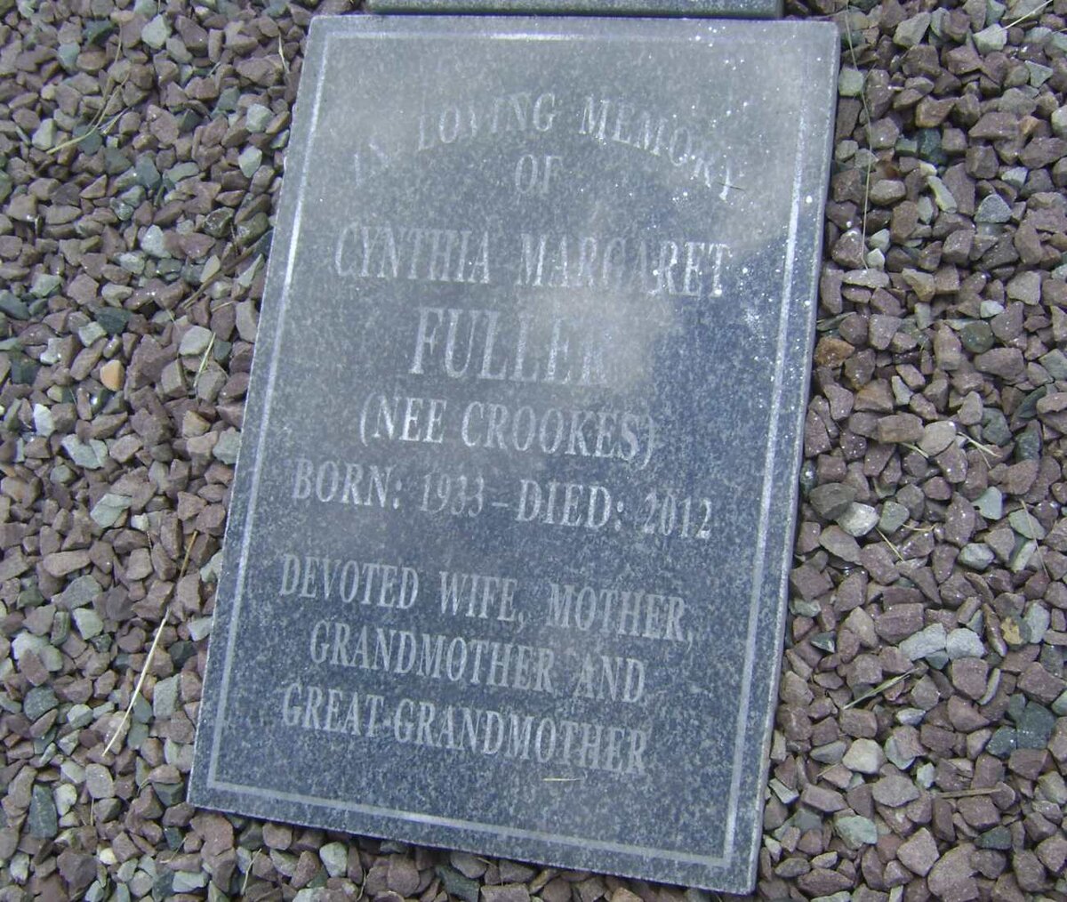 FULLER Cynthia Margaret nee CROOKES 1933-2012