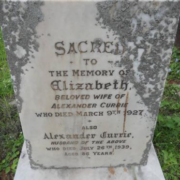 CURRIE Alexander Jurrie -1939 &amp; Elizabeth -1927