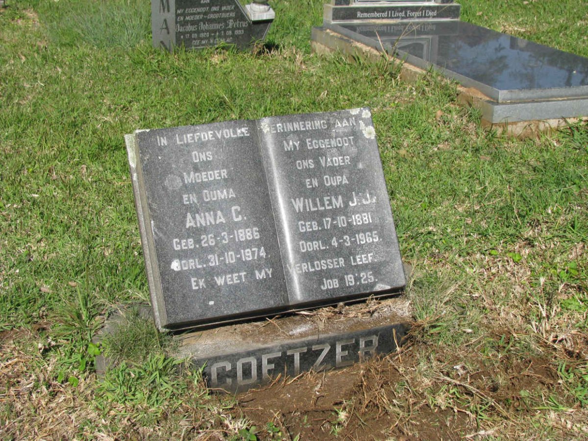 COETZER Willem J.J. 1881-1965 &amp; Anna C. 1886-1974