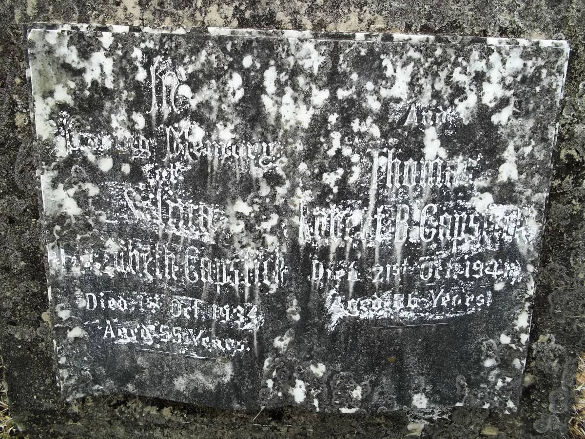 CAPSTICK Thomas Robert B. -1941 &amp; Selma Elzabeth -1934