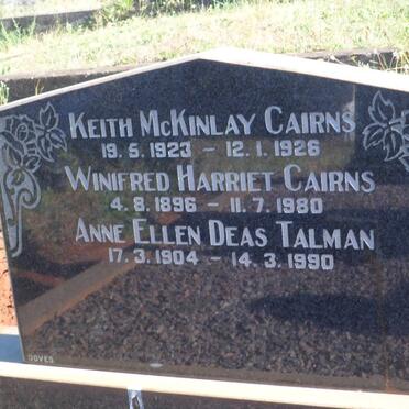 CAIRNS Winifred Harriet 1896-1980 :: CAIRNS Keith McKinlay 1923-1926 :: TALMAN Anne Ellen Deas 1904-1990