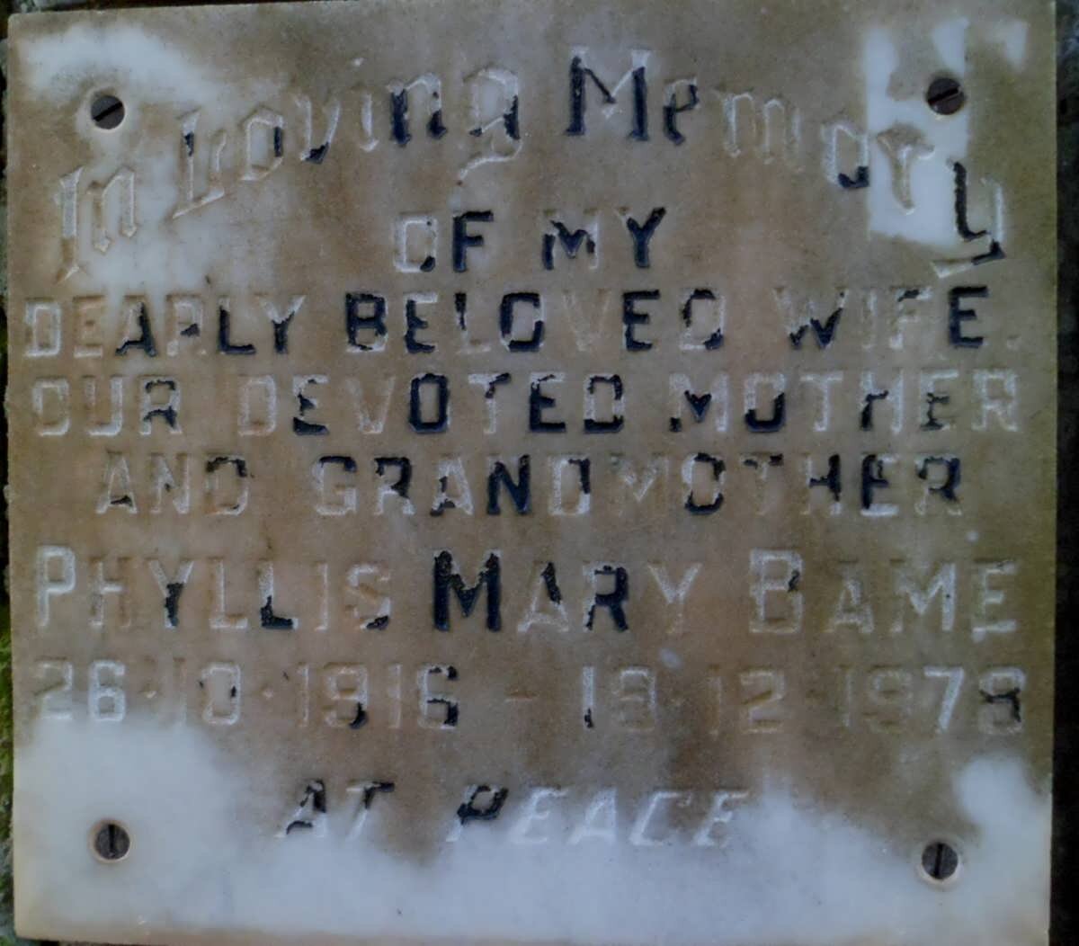 BAME Phyllis Mary 1916-1978