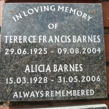 BARNES Terence Francis 1925-2004 &amp; Alicia 1928-2006