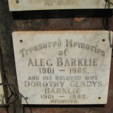 BARKLIE Alec 1901-1965 &amp; Dorothy Gladys 1901-1982