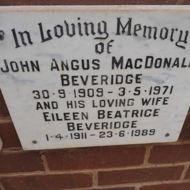 BEVERIDGE John Angus Mac Donald 1909-1971 &amp; Eileen Beatrice 1911-1989