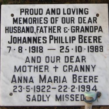 BEERE Johannes Phillip 1918-1988 &amp; Anna Maria 1922-1994