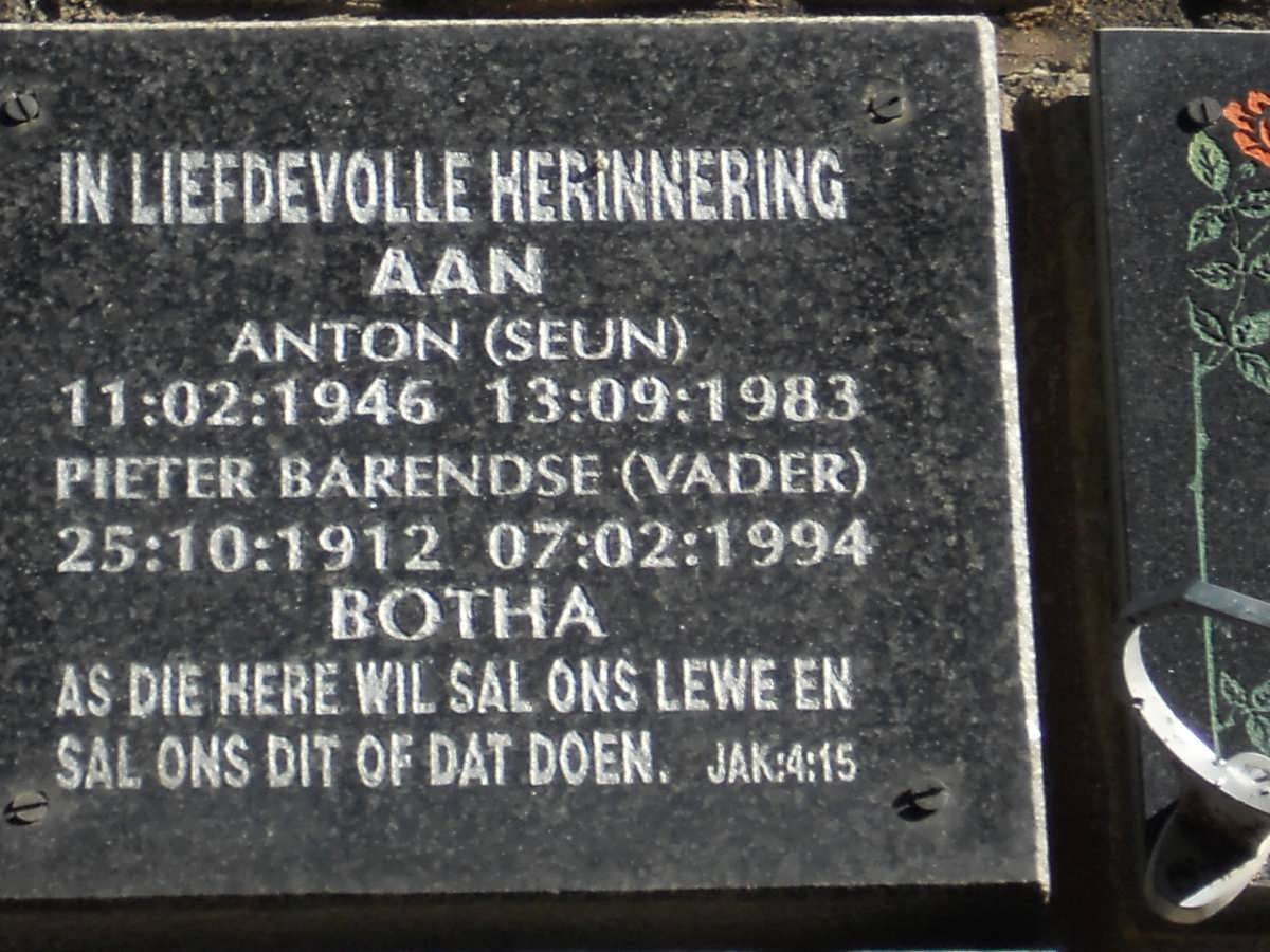 BOTHA Anton 1946-1983 :: BOTHA Pieter Barendse 1912-1994