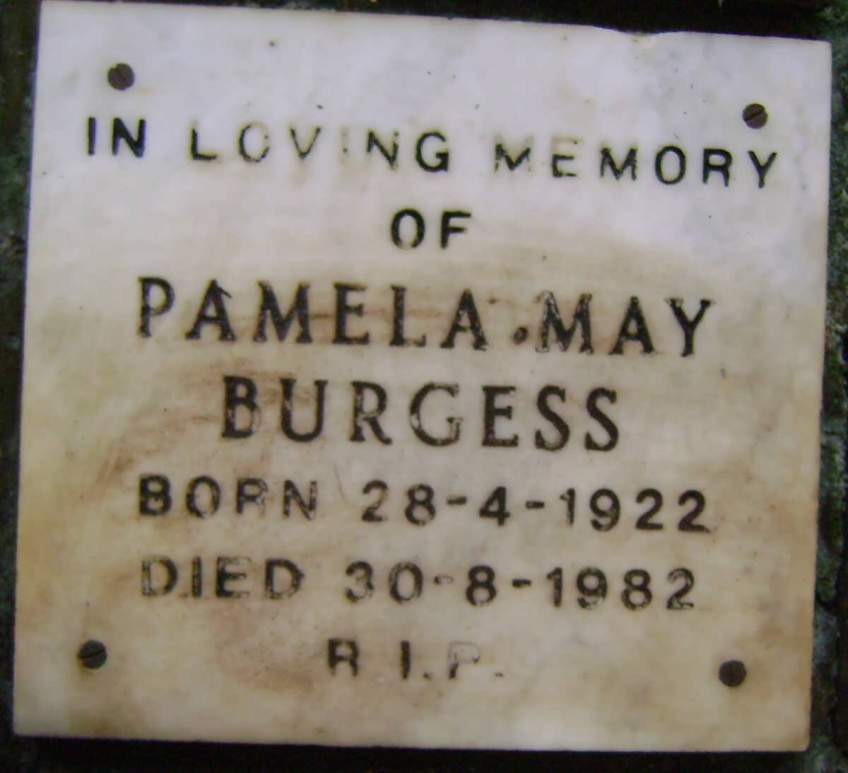 BURGESS Pamela May 1922-1982