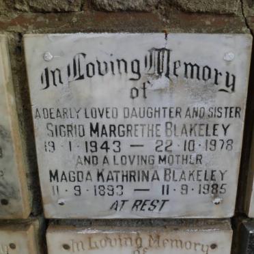BLAKELEY Magda Kathrina 1893-1985 :: BLAKELEY Sigrid Margrethe 1943-1978