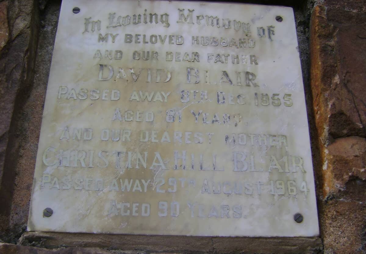 BLAIR David -1955 &amp; Christina Hill -1964