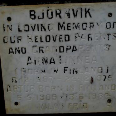 BJORNVIK Arthur 1909-1980 &amp; Anna Linnea 1907-1975