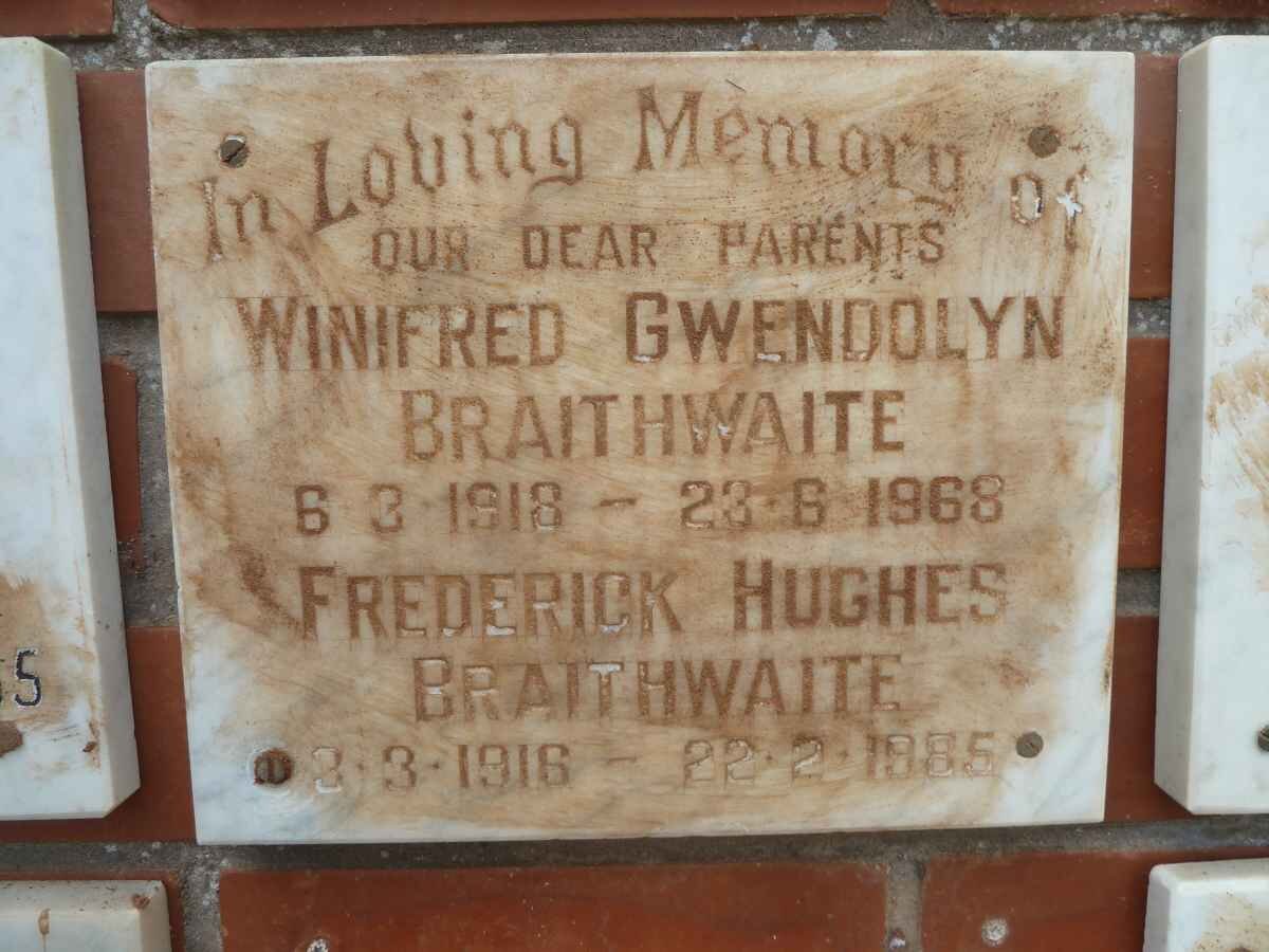 BRAITHWAITE Frederick Hughes 1916-1985 &amp; Winifred Gwendolyn 1918-1968