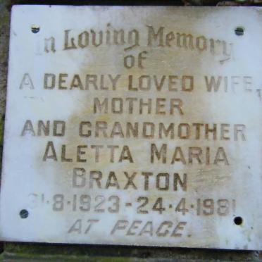 BRAXTON Aletta Maria 1923-1981