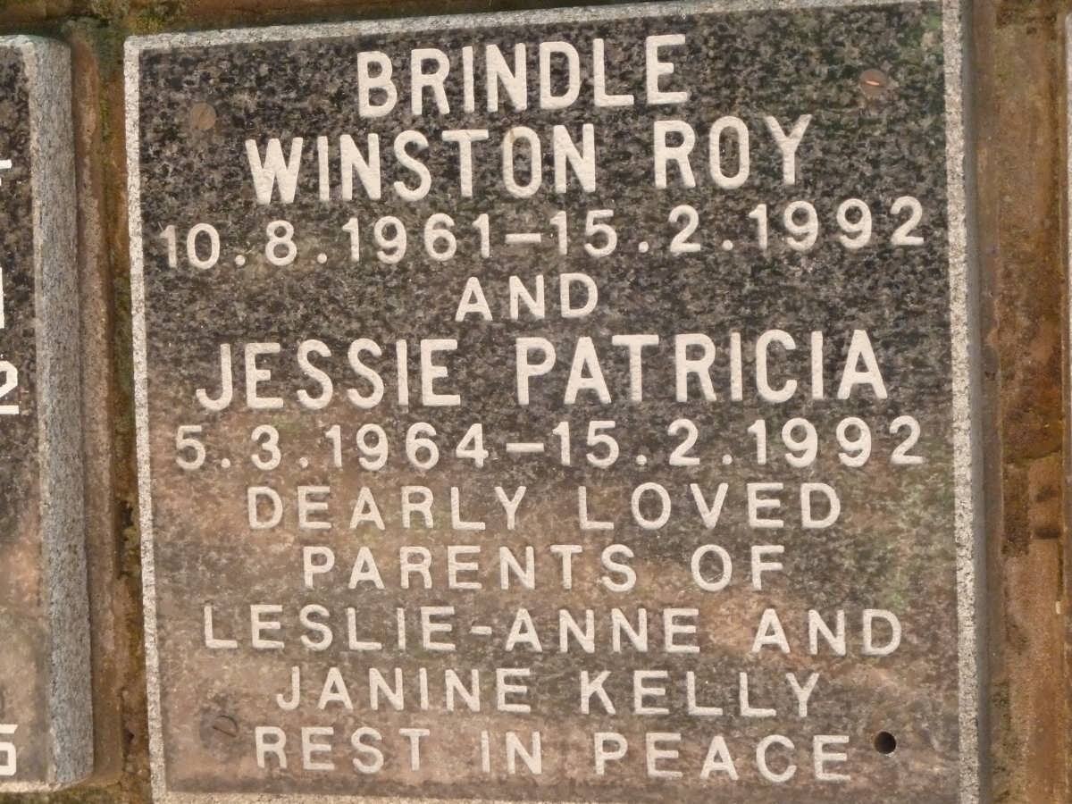 BRINDLE Winston Roy 1961-1992 &amp; Jessie Patricia 1964-1992