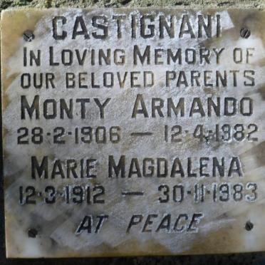 CASTIGNANI Monty Armando 1906-1982 &amp; Marie Magdalena 1912-1983