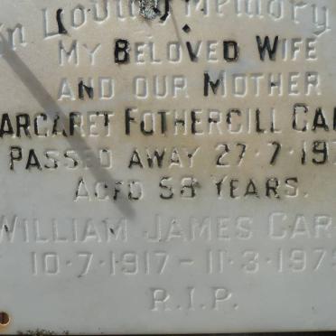 CARTER William James 1917-1979 &amp; Margaret Fothergill -1974