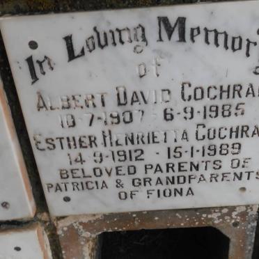 COCHRAN Albert David 1907-1985 &amp; Esther Henrietta 1912-1989